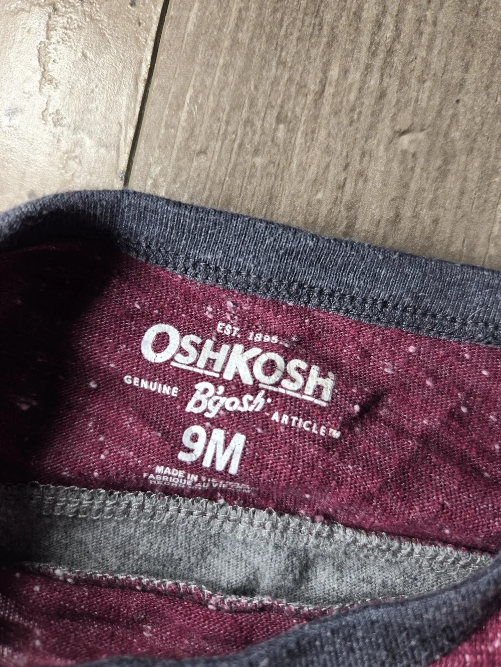 OshKosh B'gosh Burgundy Gray and White Varsity Logo Tee Baby Boy Size 9m NWOT